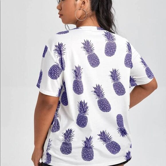 Shein plus white shirt with purple pineapples - Picture 3 of 7